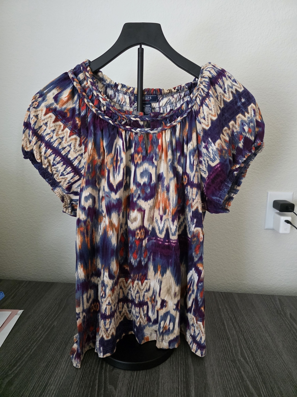 Champs Multicolor Boho Short Sleeve Tunic in Purple, Cream & Orange